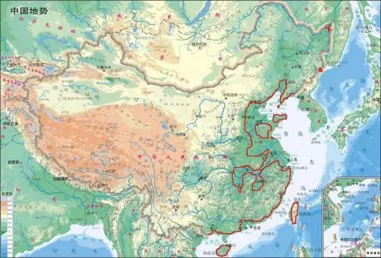 圖中紅色線就是當(dāng)時(shí)的中國(guó)的海岸線了……（圖片來源：http://news.ifeng.com/a/20171207/53948648_0.shtml）